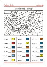 Radni listić iz matematike Izračunaj pa oboji - Početno zbrajanje do 20 - 1. razred