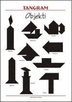 Objekti - Tangram klasična slagalica za ispis Tangram Predlošci s rješenjima za djecu - Kartice za razvoj vizualne percepcije