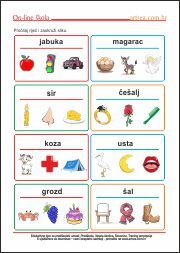 Početno čitanje - slika-riječ Vježbe za čitanje u nižim razredima osnovne škole